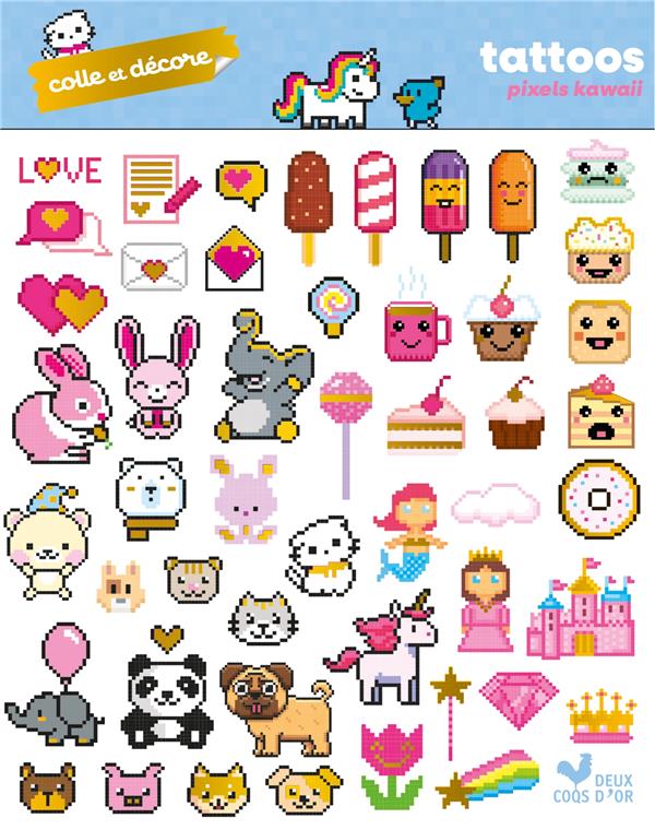 Les ateliers du calme : Colle et décore : Tattoos pixels kawaii