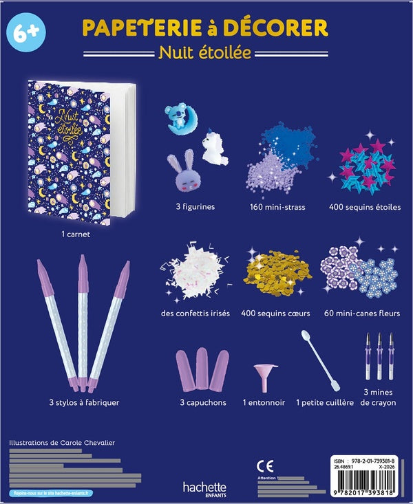 Papeterie à décorer : Nuit étoilée ; 1 joli carnet, 3 stylos à fabriquer