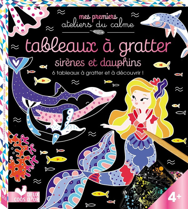 Tableaux à gratter ; sirènes et dauphins ; 6 tableaux à gratter et à découvrir !