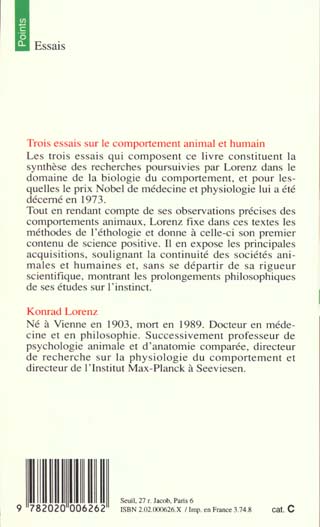 Trois essais sur le comportement animal et humain