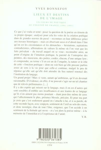Lieux et destins de l'image - un cours de poetique au college de france 1981-1993