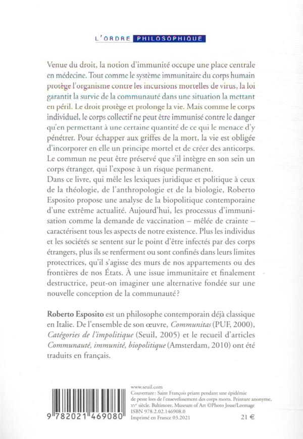 Immunitas ; protection et négation de la vie