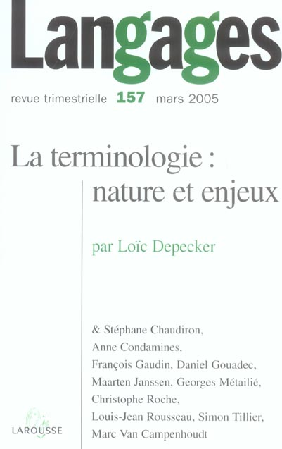 REVUE LANGAGES n.157 : la terminologie : nature et enjeux