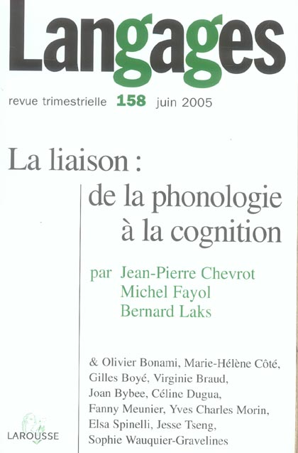 REVUE LANGAGES n.158 : la liaison : de la phonologie a la cognition