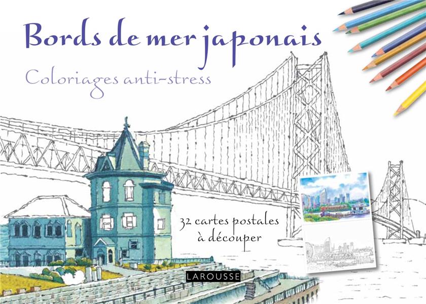Bords de mer japonais ; coloriages anti-stress ; 32 cartes postales