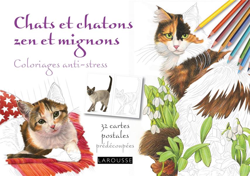 Chats et chatons zen et mignons ; coloriages anti-stress ; cartes postales