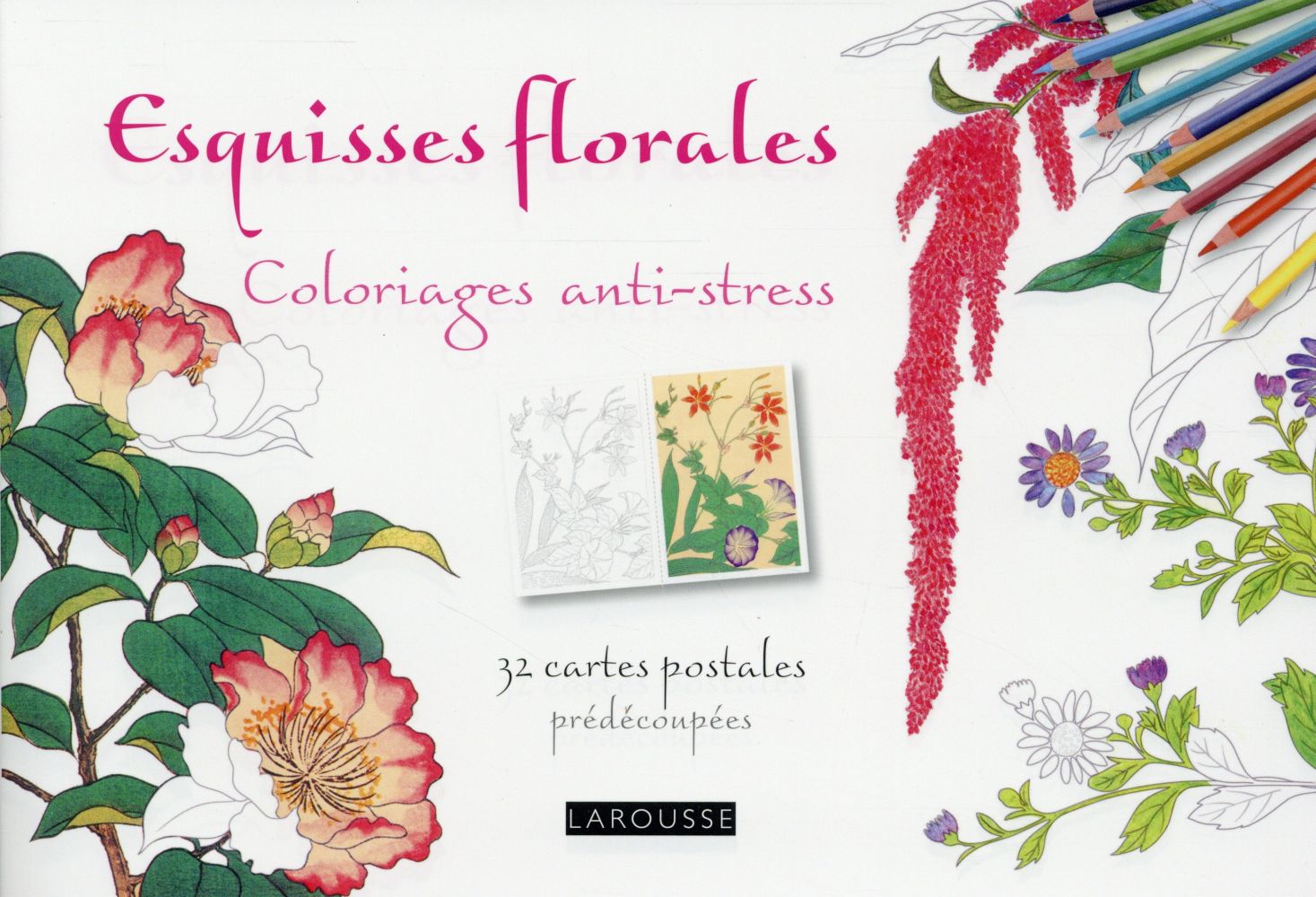 Esquisses japonaises florales ; carnet de coloriages carte postale