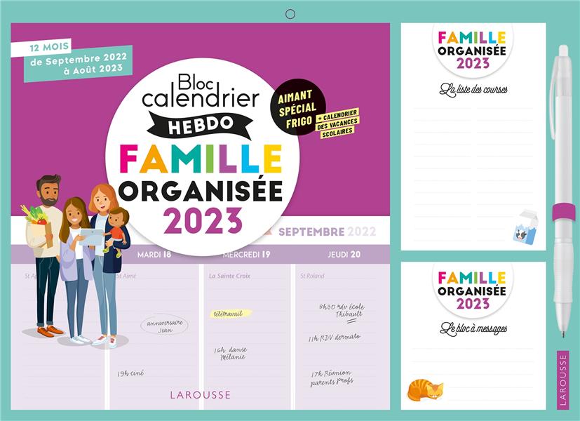 Bloc calendrier hebdo de la famille organisée (édition 2023)