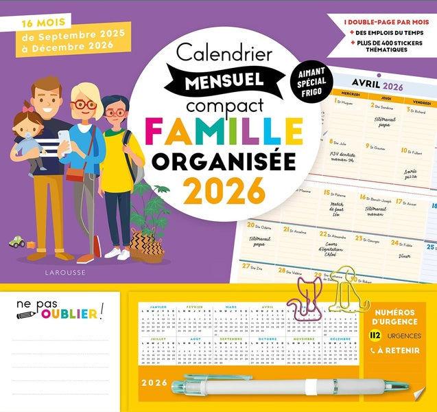 Calendrier mensuel compact famille organisée (édition 2026)