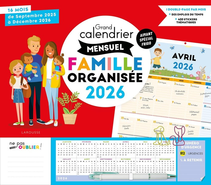Grand calendrier mensuel Famille organisée (édition 2026)