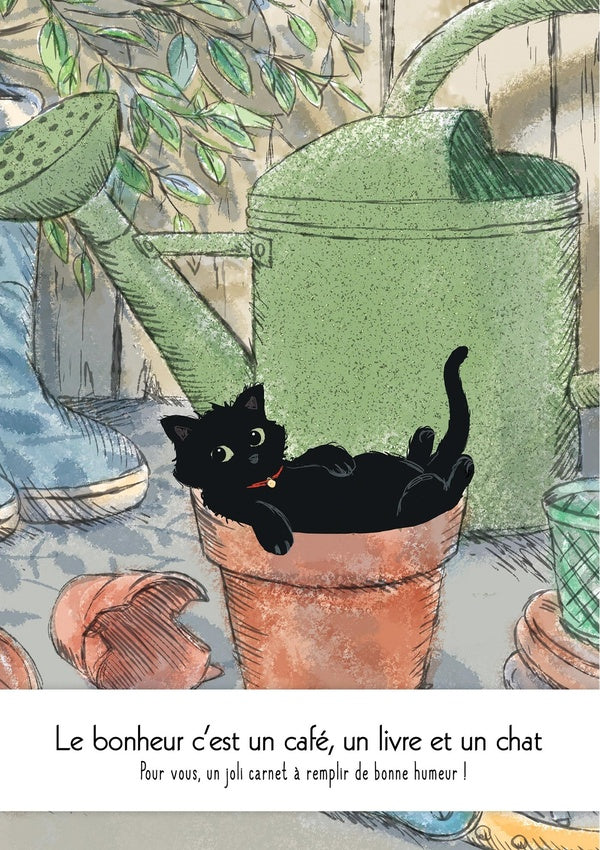 Le bonheur c'est un café, un livre et un chat