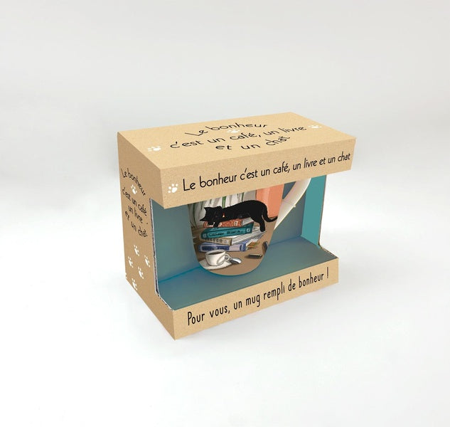 Le bonheur c'est un café, un livre et un chat