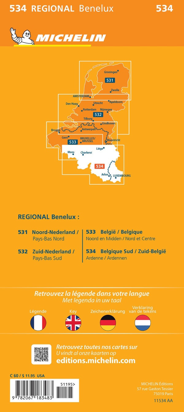 Carte regionale belgique sud/zuid-belgie - ardenne/ardennen