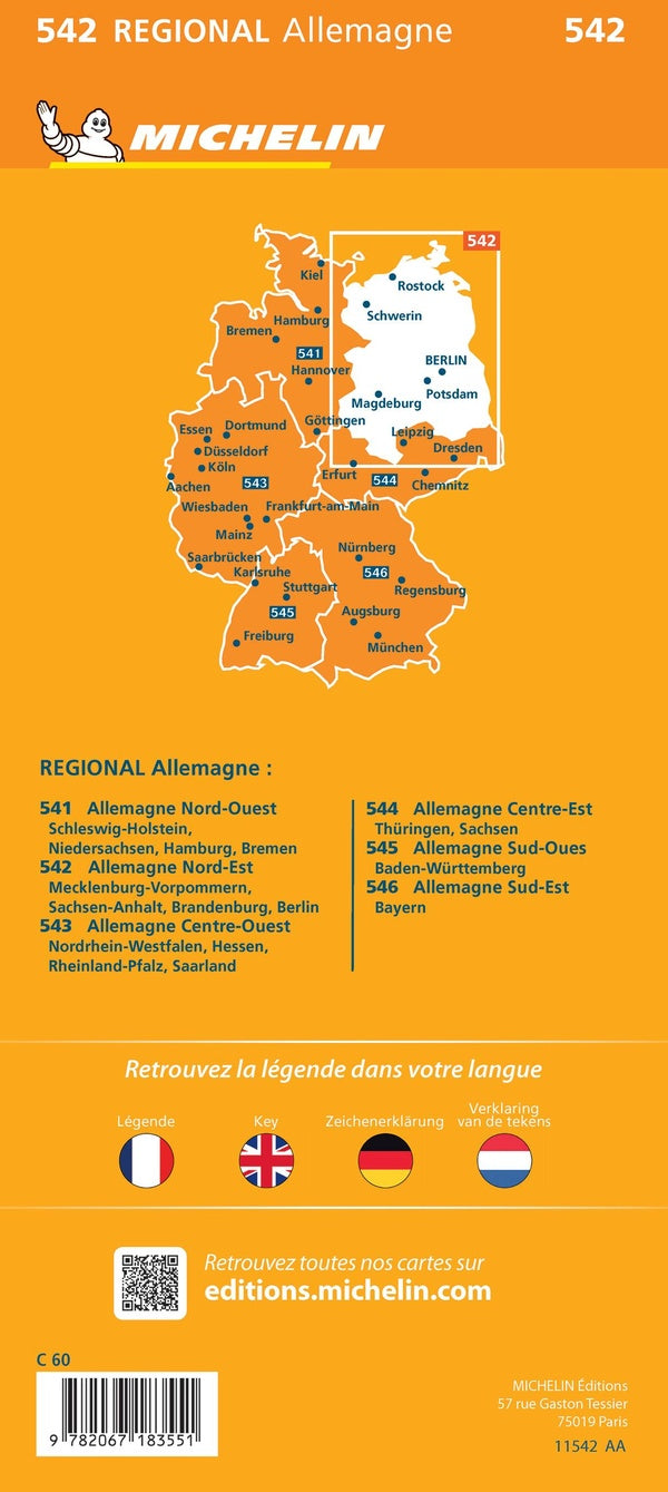 Carte regionale allemagne nord-est