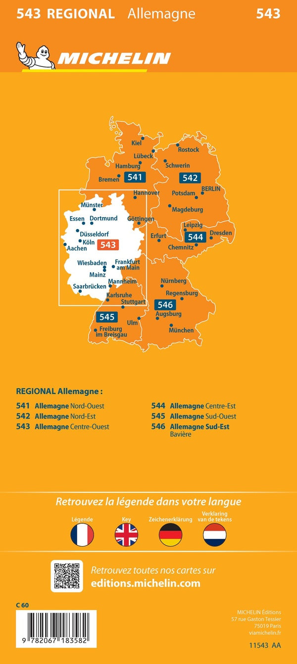 Carte regionale allemagne centre-ouest