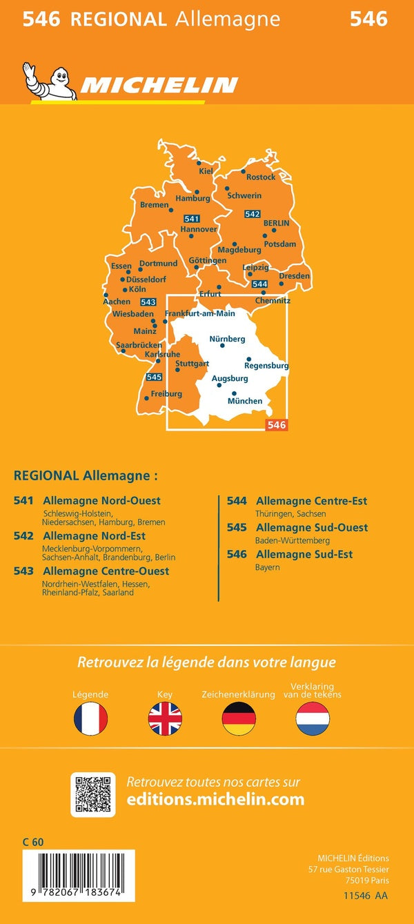 Carte regionale allemagne sud-est - baviere