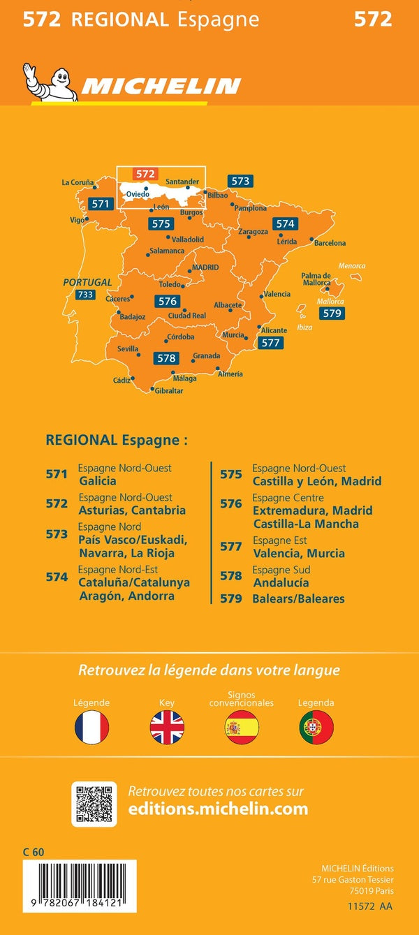 Carte regionale espagne nord-ouest : asturias cantabria