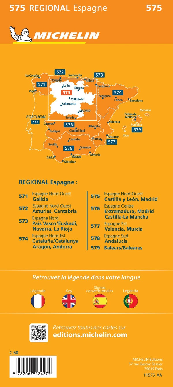 Carte regionale espagne nord-ouest : castilla y leon, madrid