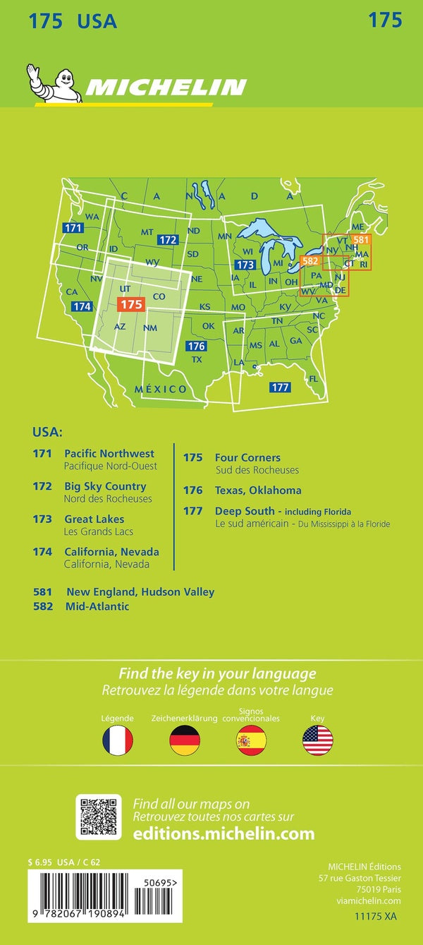 Carte zoom four corners / sud des rocheuses - arizona-colorado-new mexico-utah