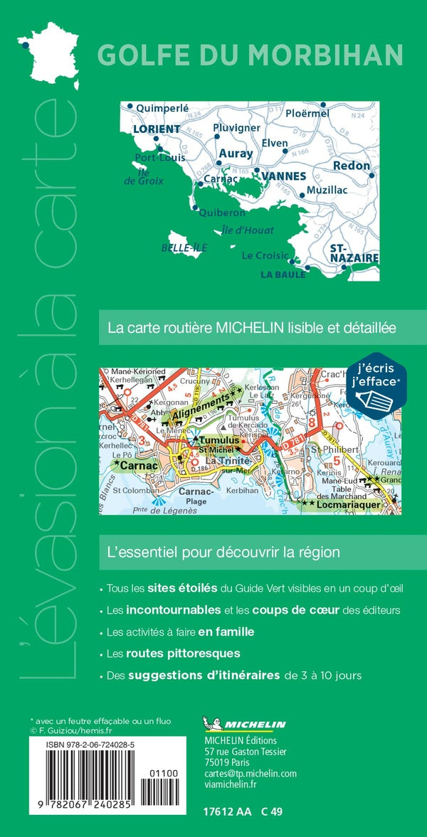 Carte routière touristique ; Golfe du Morbihan ; Lorient, Vannes, La Baule