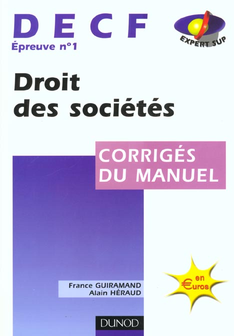 DECF ; épreuve n° 1 ; droit des sociétés ; corrigés du manuel