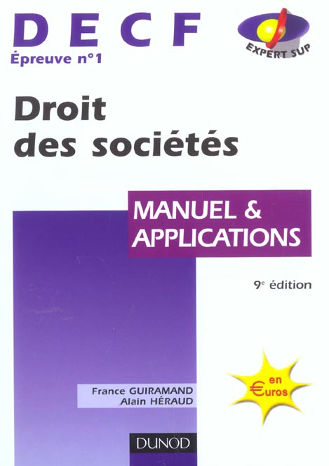 DECF n°1 ; droit des sociétés ; manuel & applications (9è édition)