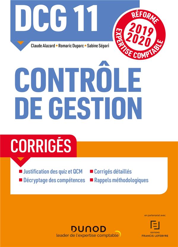 DCG 11 ; contrôle de gestion ; corrigés (édition 2019/2020)