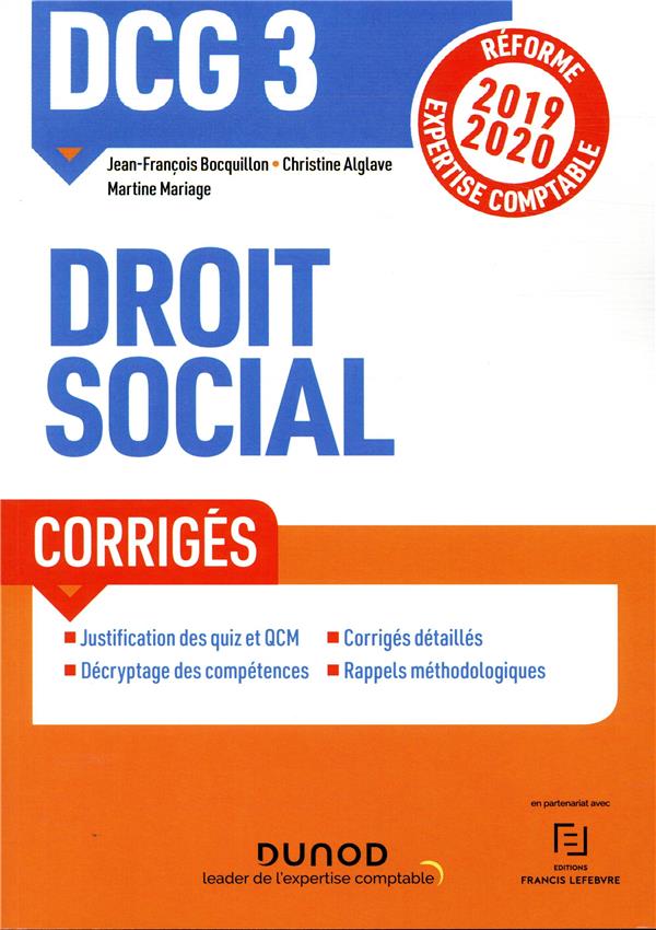 DCG 3 ; droit social ; corrigés (édition 2019/2020)