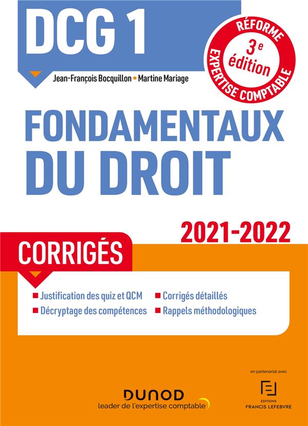 DCG 1 : fondamentaux du droit ; corrigés (3e édition)