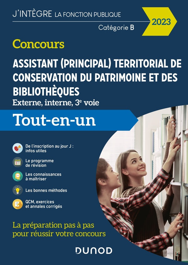 Concours assistant (principal) territorial de conservation du patrimoine et des bibliothèques ; externe, interne, 3e voie ; tout-en-un (édition 2023)
