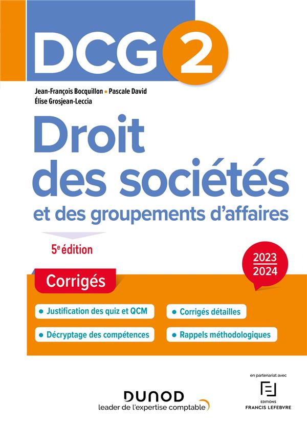 DCG 2 : droit des sociétés et des groupements d'affaires ; corrigés (édition 2023/2024)
