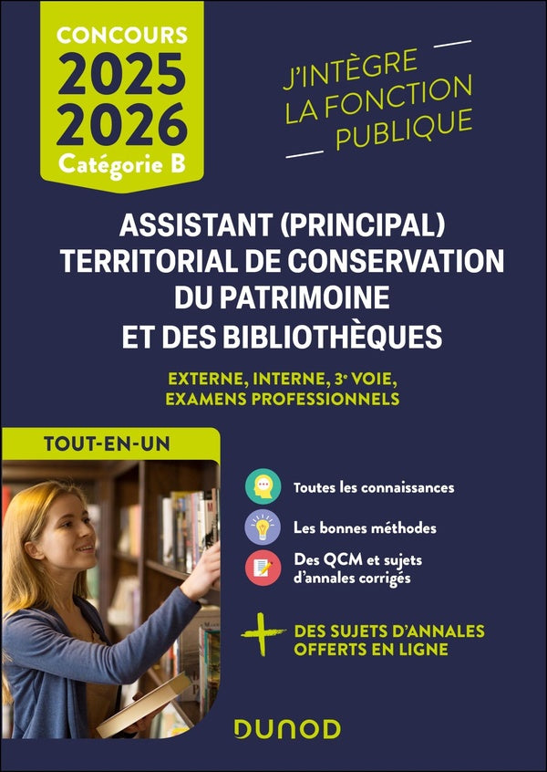 Concours Assistant (principal) territorial de conservation du patrimoine et des bibliothèques ; Externe, interne, 3e voie, examens professionnels ; Catégorie B ; Tout en un (édition 2025/2026)