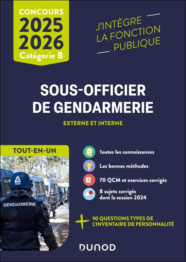 Concours Sous-officier de gendarmerie externe et interne ; Catégorie B ; Tout-en-un (édition 2025/2026)