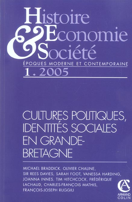 Histoire, économie & société : cultures politiques, identités sociales en Grande-Bretagne