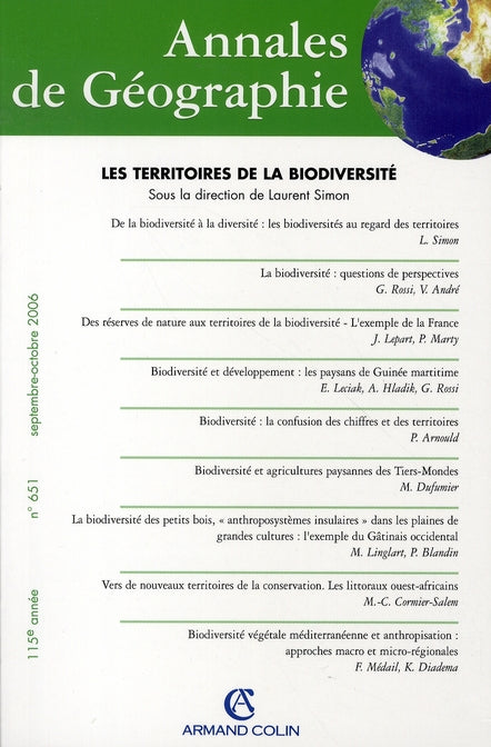 Revue Annales de géographie n.651 : les territoires de la biodiversité
