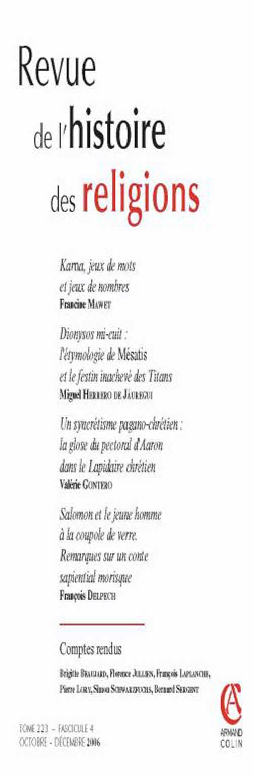 Revue de l'histoire des religions n.223/4