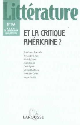 Littérature n.144 ; et la critique américaine ?