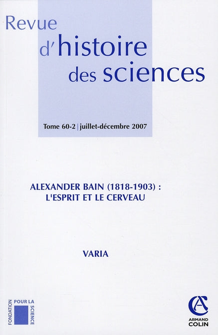 Revue d'histoire des sciences Tome 60
