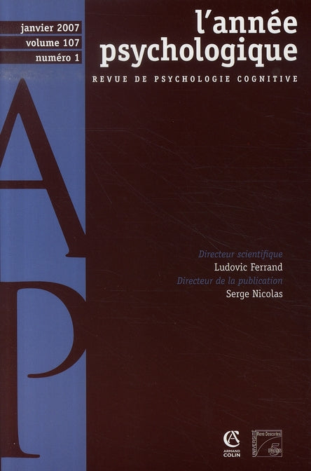 REVUE L'ANNEE PSYCHOLOGIQUE n.107