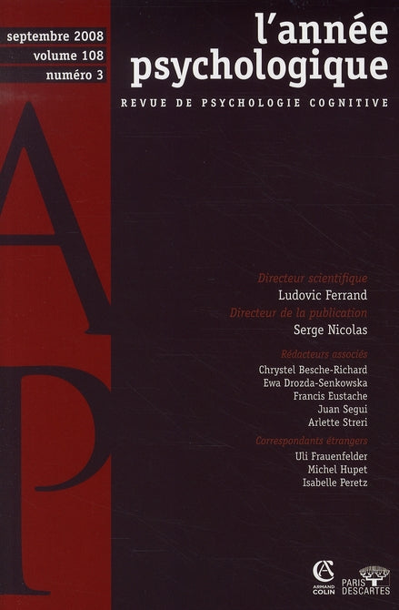 REVUE L'ANNEE PSYCHOLOGIQUE n.108