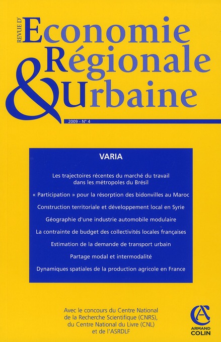 Revue d'économie régionale et urbaine n.4 : varia