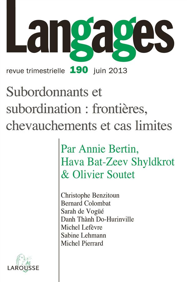 Revue langages n.190 : subordonnants et subordination : frontières, chevauchements et cas limites