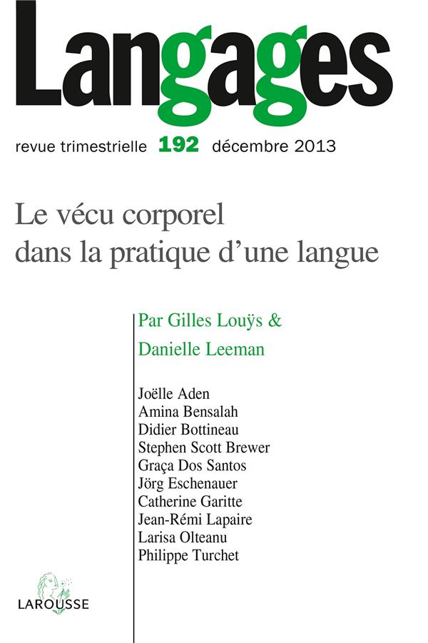 Revue langages n.192 : le vécu corporel dans la pratique d'une langue