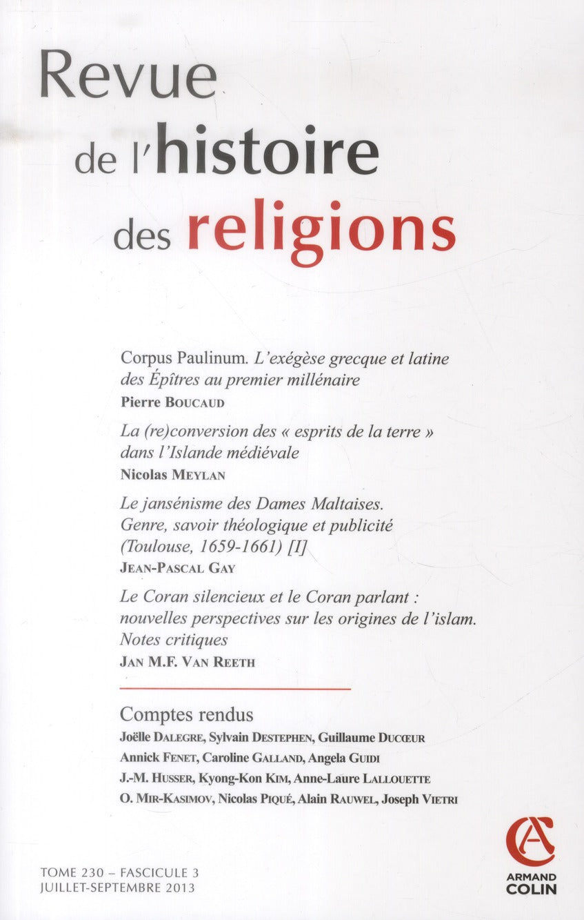 Revue de l'histoire des religions n.230/3
