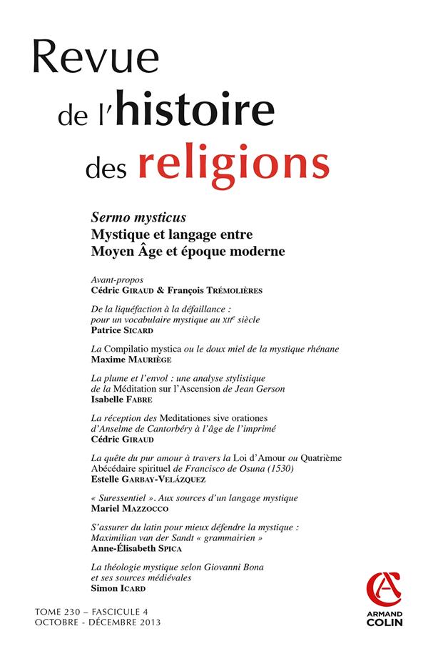Revue de l'histoire des religions n.230/4 : sermo mysticus ; mystique et langage entre Moyen Age et époque moderne
