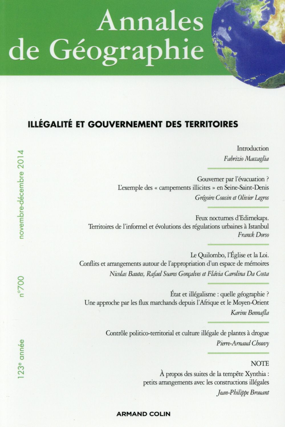 Revue Annales de géographie n.700 : illégalité et gouvernement des territoires