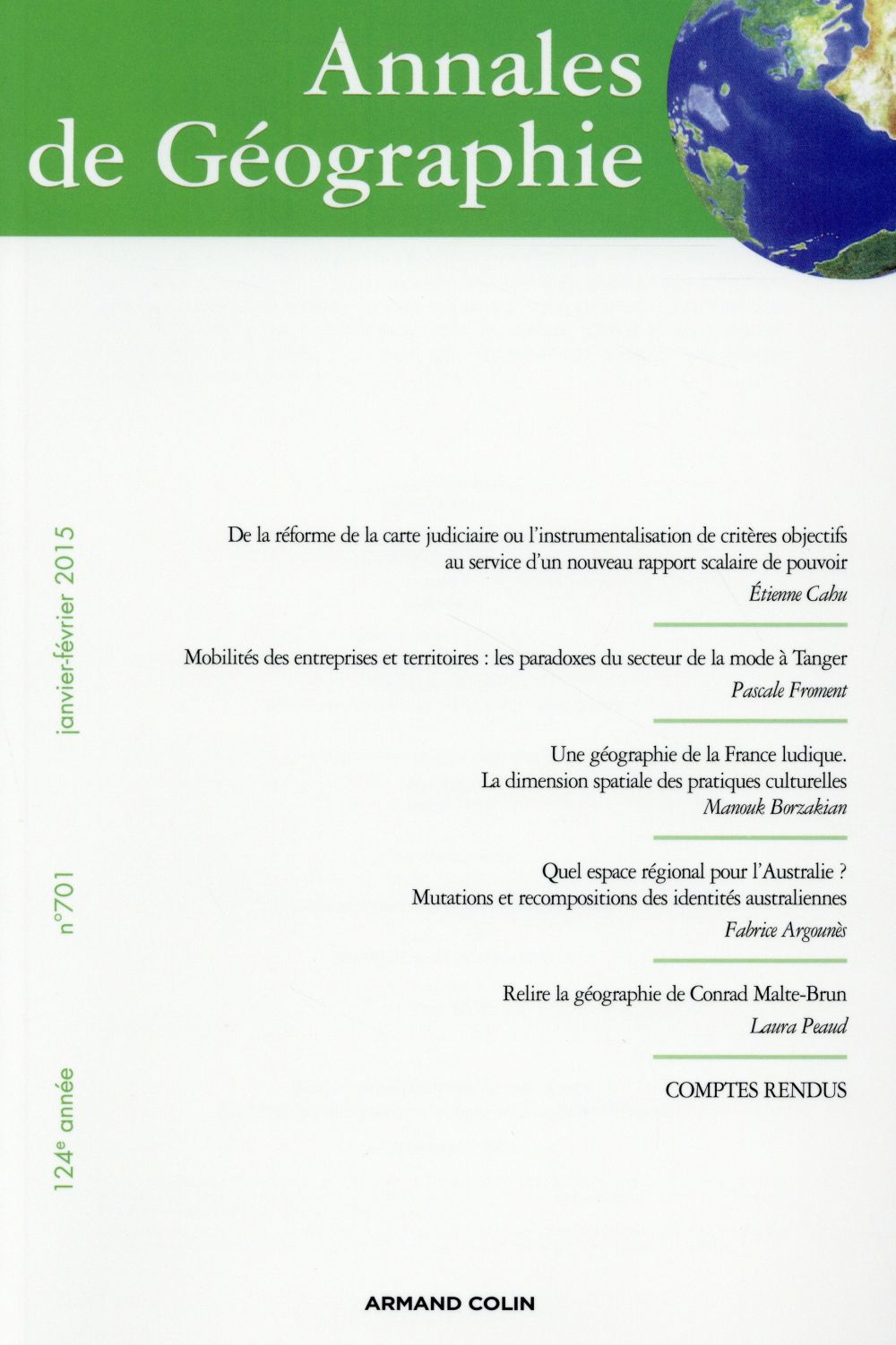 Revue Annales de géographie n.701