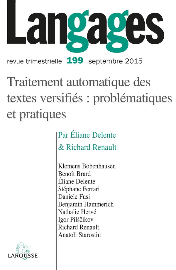 Revue langages n.199 : traitement automatique des textes versifiés ; problématiques et pratiques