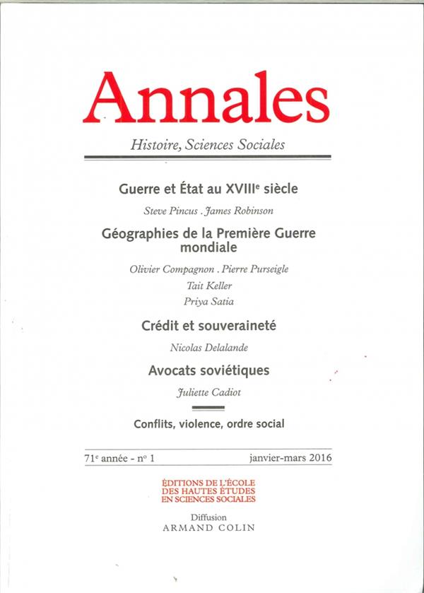 ANNALES HISTOIRE SCIENCES SOCIALES : 1/2016 ; guerre et Etat au XVIIIe siècle