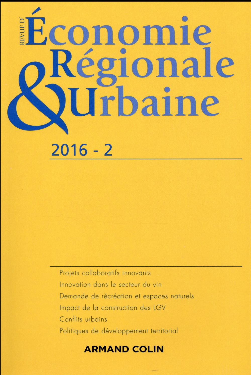 Revue d'économie régionale et urbaine n.2 : 2016
